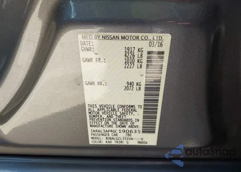 2016 Nissan Altima 2.5 S z USA, uszkodzony, nr VIN 1N4AL3AP4GC190635